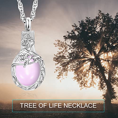 Gredstar Tree of Life Urn Necklace for Ashes, Birthstone Memorial Pendant | Teardrop Design, Love Symbol Detail, 12 Birthstone Colors, Stainless Steel, Ashes Holder, Funnel Kit Included - color: October