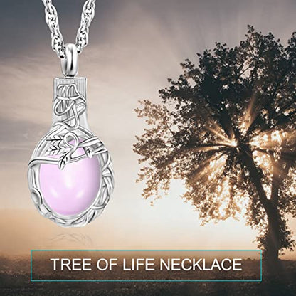 Gredstar Tree of Life Urn Necklace for Ashes, Birthstone Memorial Pendant | Teardrop Design, Love Symbol Detail, 12 Birthstone Colors, Stainless Steel, Ashes Holder, Funnel Kit Included - color: October