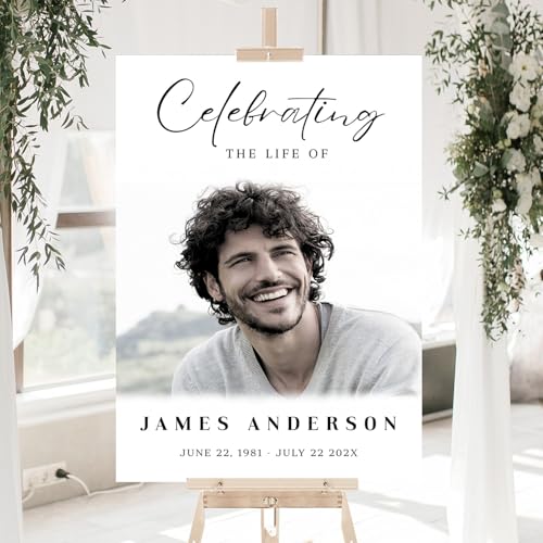 Custom Celebration of Life Welcome Sign with Photo for Memorial Funeral #11 | Personalized Minimalist In Loving Memory yard sign. Weather-resistant corrugated plastic decor. Add custom photo, name, dates - color: Sign 13