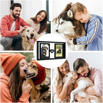ATOBART Pet Memorial Gifts Twin Rotating Wooden Picture Frames - color: Black