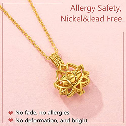 FindChic Personalized Urn Necklaces for Ashes Vertical Bar/Moon Cat/Sand Clock/Dog Claw Pendant Stainless Steel/18K Gold Plated/Black Waterproof Keepsake Cremation Jewelry with Funnel, with Gift Box - color: 4. lotus (gold)