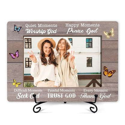 Christian Picture Frame For Women, Inspirational Gifts For Christmas Birthday Thanksgiving, Quite Moments Worship God Bible Verses Butterfly Photo Frame, Religious Gifts For Friends Girls Coworker -50 - size: Quite Moments Worship God