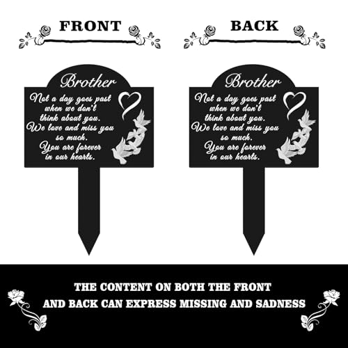 Oooct Memorial Grave Stake for Brother – 13.8 × 7.9 inch Metal Cemetery Decoration, Weatherproof Remembrance Marker with Pigeon & Love Design, Grave or Garden Tribute with Heartfelt Message