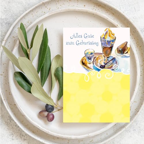 Designer Greetings German Language Happy Birthday Cards 6 Pack | Boxed Card Set, Matching Envelopes - style: 6 PK German Birthday - Eiskaffee