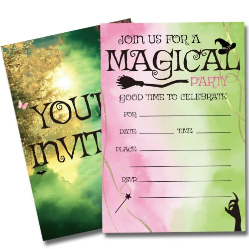 Witch Birthday Invitations Girl Wizards Party Invites with Envelopes 20 - color: Pink & Green Witch