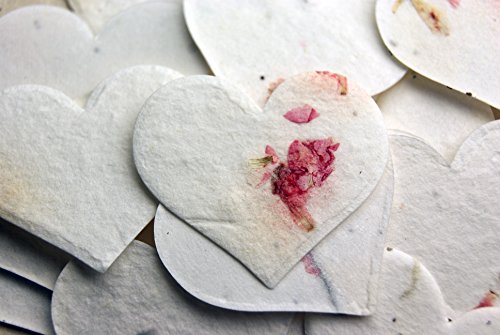 Of The Earth Handmade Paper - Wildflower Seed Paper Large Hearts - Recycled Flower Petals - Bulk Set of 100 (24s Pink Petal) - color: 24s Pink Petal