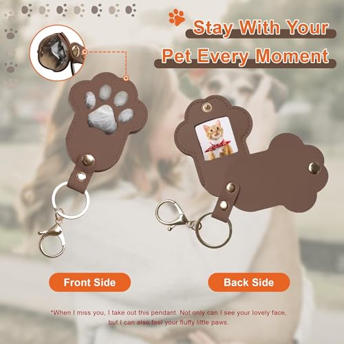 Pet Memorial Keychain Dog Paw Keepsake Photo Holder - color: 2pack Brown
