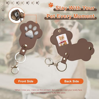 Pet Memorial Keychain Dog Paw Keepsake Photo Holder - color: 2pack Brown