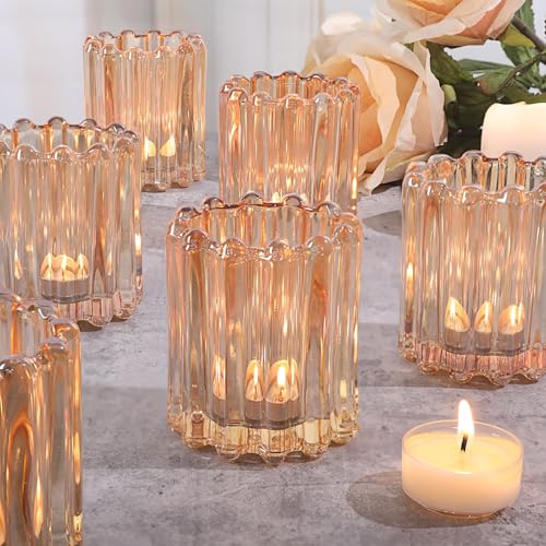 6 Pcs Votive Candle Holder, Gold Glass Large Tea Lights Candle Holders | Tealight Candle Holder for Fall Wedding Centerpieces Dinner Party Table Decor - color: Gold