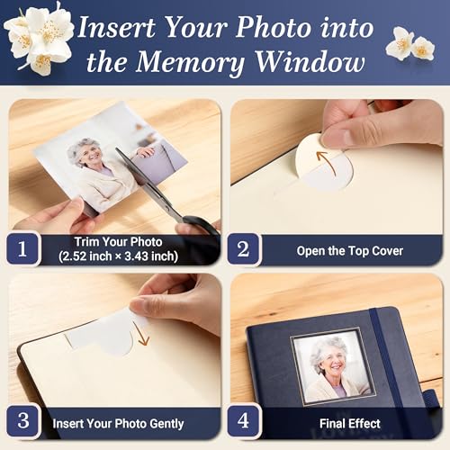 Memorial Leather Journal with Photo Window, Sympathy Gifts for Loss of Loved One in Heaven, In Loving Memory Notebook A5 Grief Journal, 200 Pages with Pen & Pocket Hug Keychain (Blue) - color: Blue