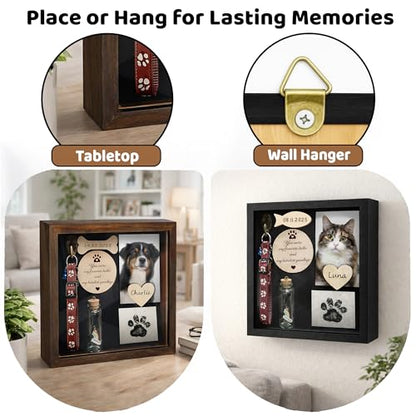 vinatimes 8.6'' Pet Memorial Gift Shadow Box Black Collar Holder Picture Frame Pet Paw Ink Kit Dog Wooden Sculpture Bottle Rainbow Pet Hair Keepsake Gift Loss of Dog Cat Tabletop Wall Hanging PSD-4B - color: Black, size: 8.6 inches