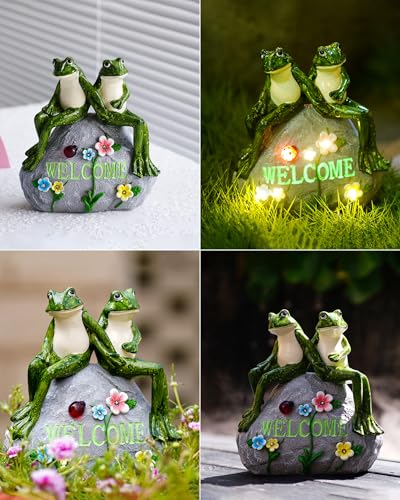 Nacome Solar Garden Outdoor Statues Frog with Succulent - color: Green Frog