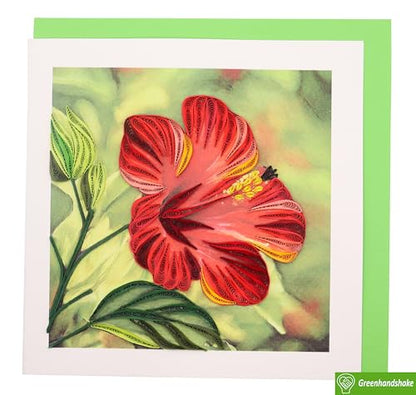 GREENHANDSHAKE Hibiscus Flower, quilling art greeting card for birthday, valentine's day, mother's day, anniversary, thank you, get well, 6" x 6" - style: Hibiscus Flower