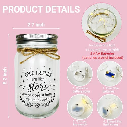 Friendship Gifts for Women, Birthday Christmas Thankgiving Holiday Gifts for Best Friend Woman, Mason Decorative Jar Night Lights for Friends Sister - style: Friends