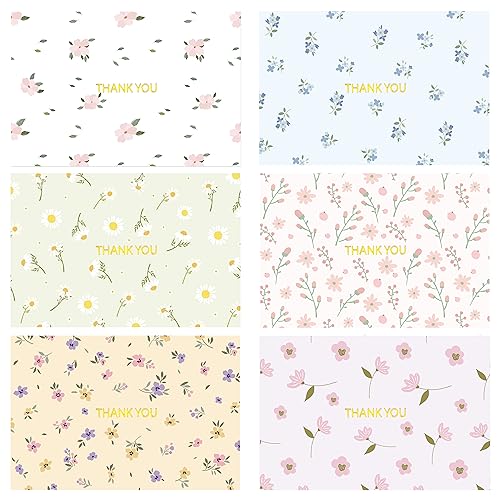 Crisky 50 Pack Floral Thank You Cards with Envelopes & Stickers for Birthday, Baby Shower,Bridal Shower, Wedding, Graduation, Business. 6 Assorted Full Version of Gold Stamping Wild Flower Design