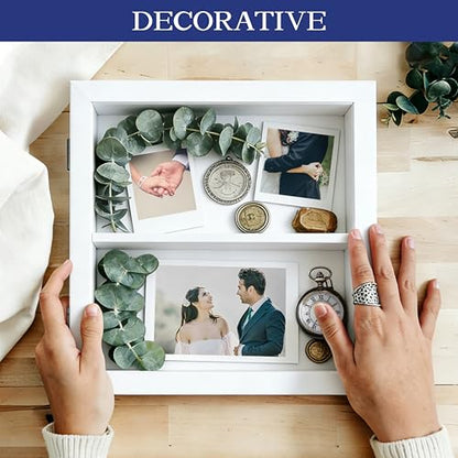 An&He 10x10 Shadow Box Frame Engineered Wood | with a 2.7" Usable Display Depth | Includes Acid-Free Backing Board, UV Resistant Acrylic, and Hanging Hardware-White - size: White 10x10