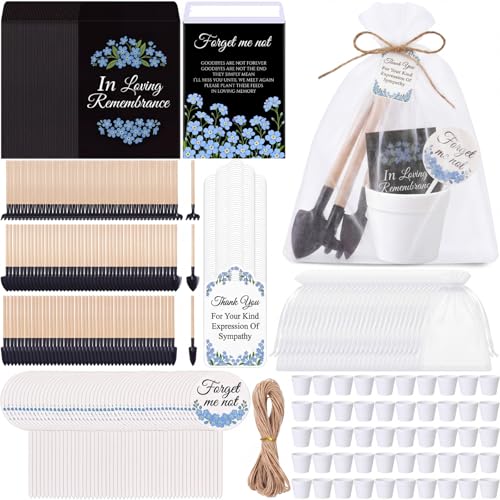 Amyhill 50 Sets Forget Me Not Funeral Favors for Guests Bulk | Celebration of Life Seed Packets, Mini Flower Pots, Gardening Tools, for Memorial Loss of Loved One Gifts - color: White, size: Funeral