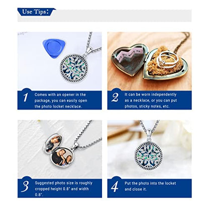 Picture Locket Necklace for Women Men Rose 14K Real Gold 925 Sterling Silver Jewelry Heart Locket Necklace that Holds Pictures Tree of Life Viking Wolf Celtic Knot St Christopher St Michael Pendant - color: I3-Tree of Life Locket-Abalone shells
