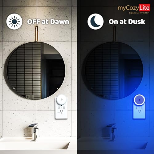 Blue LED Night Light, Plug in, Dusk to Dawn Smart Sensor, Small Round Nightlight, Energy Saving, Night light Plug into Wall for Bathroom, Kitchen, Bedroom, Hallway, Stairway, Travel, 2 Pack - color: Blue