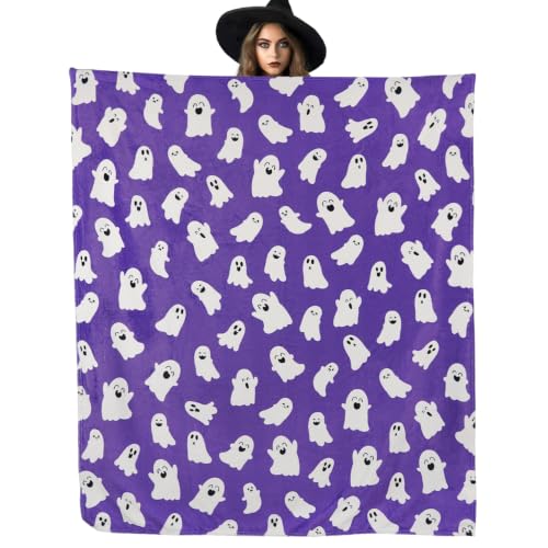 Halloween Blanket Cute Ghost Throw Blankets Gifts for Women Men 50"X60" - color: Purple Ghost
