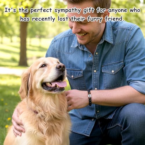 Pet Memorial Stone Bracelet, Pet Sympathy Rainbow Bridge Pets Memorial Bracelet with Card Dog Memorials Gifts for Men Women Who Loss of Beloved Dog Cat