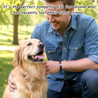 Pet Memorial Stone Bracelet, Pet Sympathy Rainbow Bridge Pets Memorial Bracelet with Card Dog Memorials Gifts for Men Women Who Loss of Beloved Dog Cat