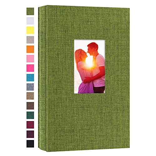potricher Linen Photo Album for 4x6 Inch Photos, 300 Pockets, Green | Linen Cover, Small Capacity 4x6 Picture Albums with Horizontal Pockets, 4x6 Photo Book for Family, Wedding, Baby, Anniversary - color: Green