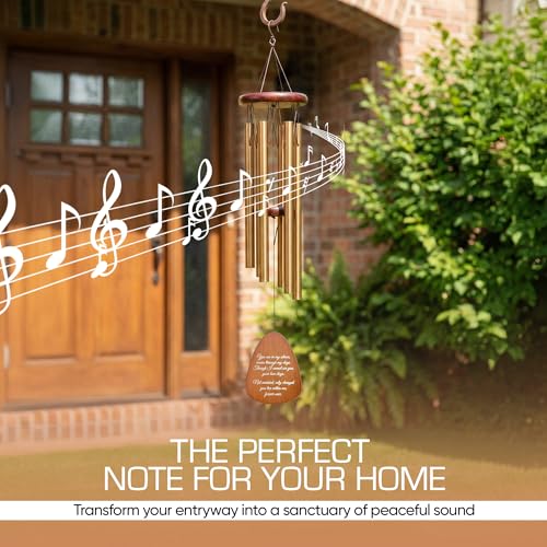 Memorial Wind Chimes for Outside, Golden Teardrop Pendant, Deep Tone 6 Aluminum Tubes & Pine Wood, Sympathy Gift for Loss of Loved One, Acrylic Heart Letter from Heaven, Keepsake Keychain - color: Gold Teardrop Design