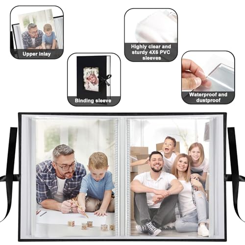 Photo Album 4x6 100 Pockets, Slip-in Picture Albums, Linen Cover Top Loader Vertical Pockets Albums for Baby, Kids Boy Girls, Wedding, Family, Anniversary, Black - color: Black, size: 100 Pockets white Bandage