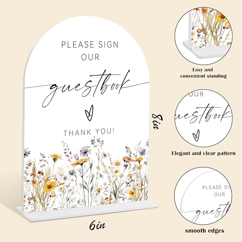 Wedding Signs for Ceremony and Reception, Boho Floral Please Sign Our Guestbook, Wedding Signage with Stand, Bridal Shower Table Centerpieces, Supplies for Engagement Reception and Event Party, 32 - color: Please Sign Our Guestbook Sign, 32