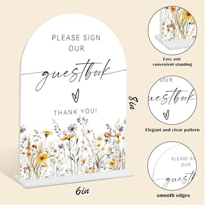 Wedding Signs for Ceremony and Reception, Boho Floral Please Sign Our Guestbook, Wedding Signage with Stand, Bridal Shower Table Centerpieces, Supplies for Engagement Reception and Event Party, 32 - color: Please Sign Our Guestbook Sign, 32