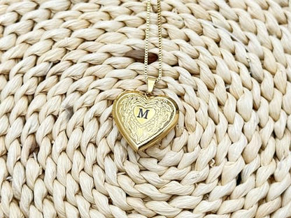 GOKING Love Heart Memory Locket Necklace Holds Pictures for Women - color: Letter M