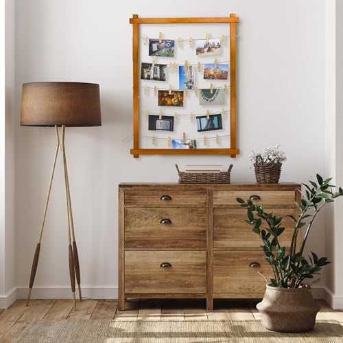 FramePro Wood Photo Display Board with Clips (Walnut) | Freestanding stable desktop frame, holds up to 30 photos, ideal graduation table centerpiece decor - color: Walnut