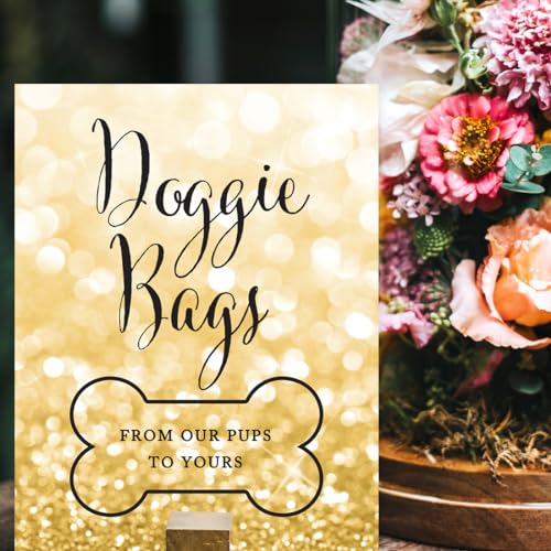 Andaz Press Wedding Party Signs, Glitzy Gold Glitter, 8.5x11-inch, Doggie Bags, From Our Pups To Yours, Bone Graphic, 1-Pack, Gifts for Dogs - color: Activities Doggie Bags