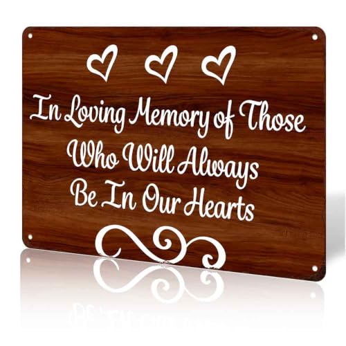 12X8in Aluminum In Loving Memory Wall Decor Sign | Rustic Wood Grain Printed Aluminum Memorial Sign For Home, Patio, Wedding, Funeral Remembrance Decor