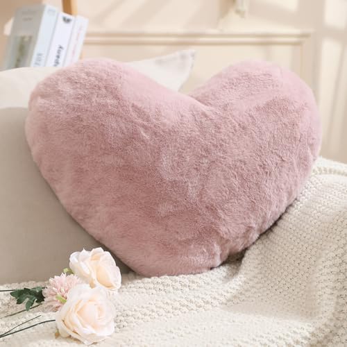 EastTree Heart Pillows, Dusty Pink Heart Shaped Pillows, Love Throw Pillows Gifts, Soft Faux Rabbit Fur Cute Pillows, Women Girls Kid Room Decor 10x13 Inch - color: Dusty Pink, size: 10 X 13 inches