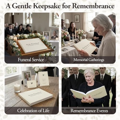 Funeral Guest Book Set, Ivory Linen, Celebration Of Life, 120 Lined Pages - color: Ivory