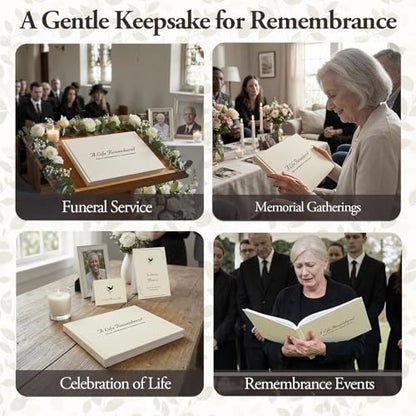 Funeral Guest Book Set, Ivory Linen, Celebration Of Life, 120 Lined Pages - color: Ivory