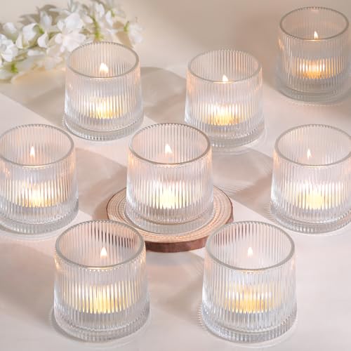 Clear Ribbed Tealight Votive Candle Holders Set of 10 | Tea Light Candle Holder Glass for Table Centerpiece, Engagement Parties, Birthday Parties & Wedding Shower - color: Clear, size: 10Pcs