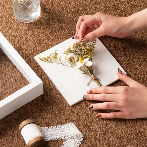 6x6 Small Shadow Box Frame with Ultra-Clear Glass & Soft Linen Back - color: White+high Definition Panel + Shatter-proof Packaging, size: 6x6