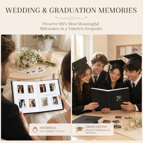 Ruibytree 128 Pockets Instant Mini Photo Album for 2x3 Pictures, Black | Writing Space, Premium Vegan Leather, Flat-Fit Clear Pocket, Wedding Guest Book for Polaroid 2x3 Photos, Graduation Keepsakes - color: 128 Pocket Black