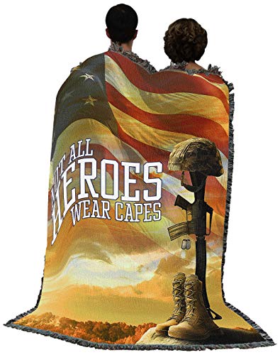 Pure Country Weavers Not All Heroes Wear Capes Blanket - Gift Military Sympathy Tapestry Throw Woven from Cotton - Made in the USA (72x54) - color: Capes Battlefield Cross, size: 72" x 54"