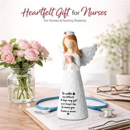 Angel Nurses Figurine for Women, Gifts for Nurse Women, 5.9" Resin Figurine Gift for Nursing Students, Graduates & Healthcare Professionals, Hand-Painted Statues, Birthday Mother's Day - color: White Nurse