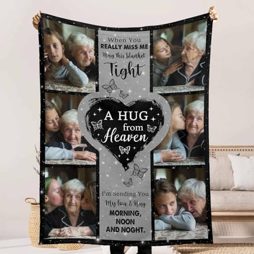 Customized Memorial Blanket with Photos for Loved Ones Lost: Made in USA, Personalized Pictures Sympathy Blanket for Father Mother Grandpa Grandma Brother Sister Daughter Son Pets - color: Design 03