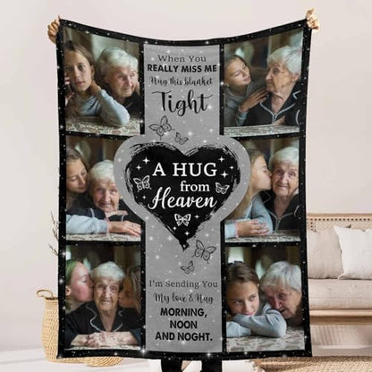 Customized Memorial Blanket with Photos for Loved Ones Lost: Made in USA, Personalized Pictures Sympathy Blanket for Father Mother Grandpa Grandma Brother Sister Daughter Son Pets - color: Design 03