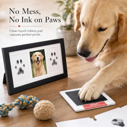 Pet Memorial Wooden Photo Frame, No-Mess Paw Print Ink Pad Kit for Dog and Cat, Pet Loss Sympathy Keepsake, Cherish Memory of Furry Family Member（ Black） - color: Black