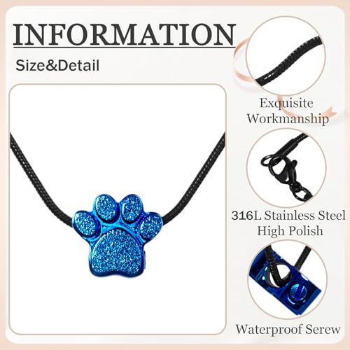 Paw Print Heart Pet Ashes Urn Necklace, Keepsake Pendant-B-Blue - style: B-Blue