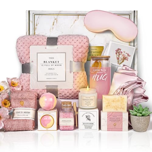 AHAGIFTREE Gift Basket for Women, Birthday Gifts, Get Well Soon Gift Baskets,12PC Get Well Gifts for Women After Surgery,Care Package,Grief,Sympathy (pink) - color: Pink