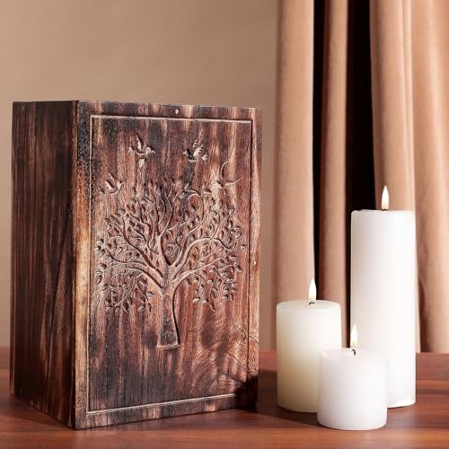 Hashcart Classic Wooden Cremation Urn for Human Ashes, 250 Lbs | Solid Wood, Handcarved, Adult Male Female, Mom Dad, Sympathy Gift, Burial Display