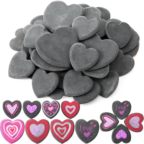 DoubleFill 30 Pcs Heart Shaped Rocks for Painting, Heart Stones Gifts, 2 in/2.9 in Natural River Rock to Paint, Stones for DIY, Rocks Garden Decoration, Natural Hand Cut Stone for Crafts